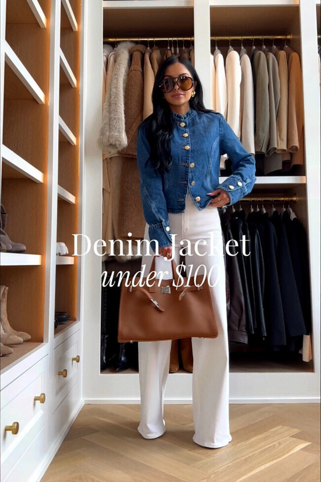 mia mia mine wearing a zara denim jacket with white jeans