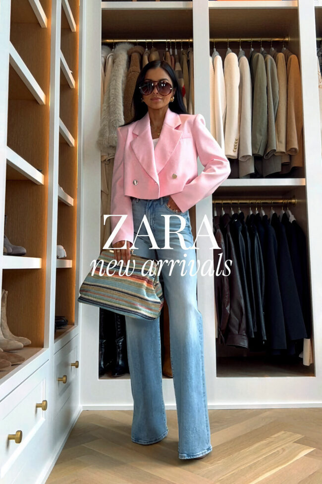 fashion blogger mia mia mine wearing a pink cropped blazer from zara