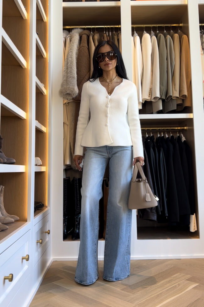 fashion blogger wearing a peplum cardigan from shopbop