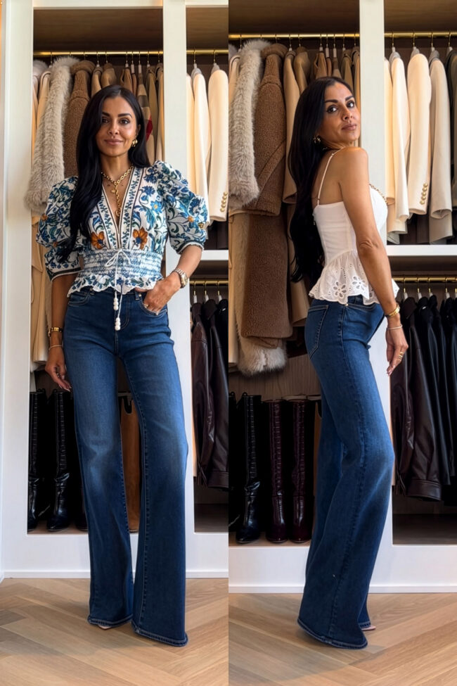 fashion blogger wearing veronica beard crosby wide leg jeans from nordstrom