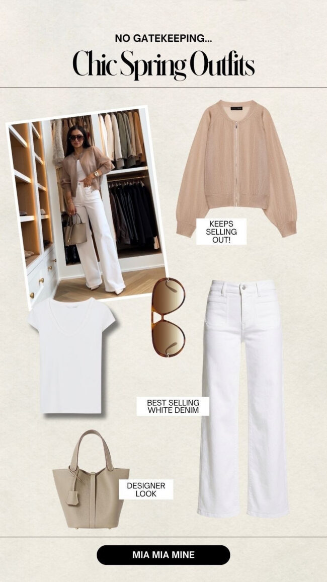 zara nude bomber jacket outfit by mia mia mine