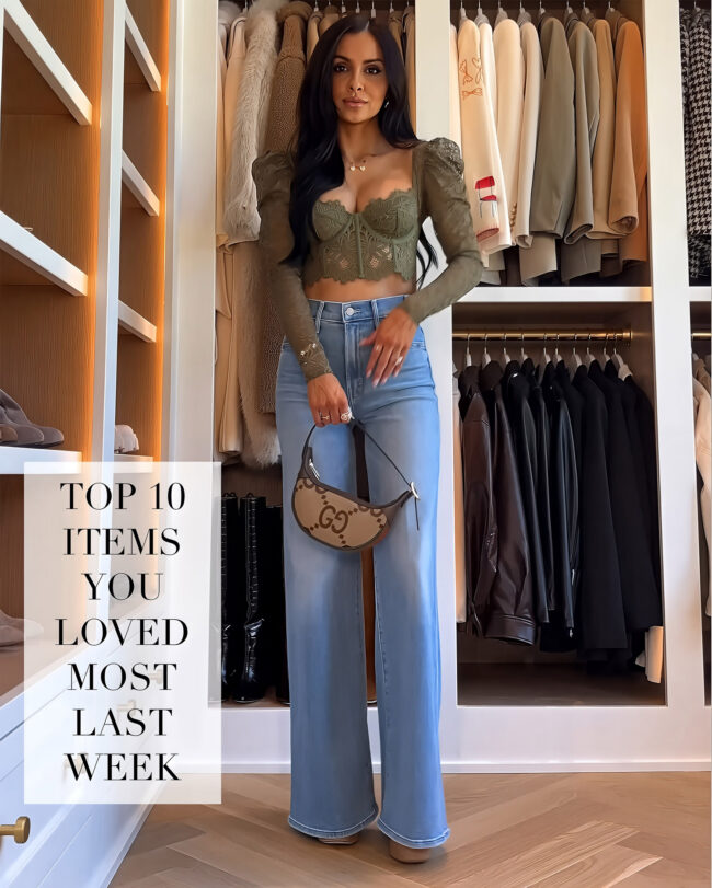 brunette fashion blogger wearing a lace bustier top with mother hustler jeans