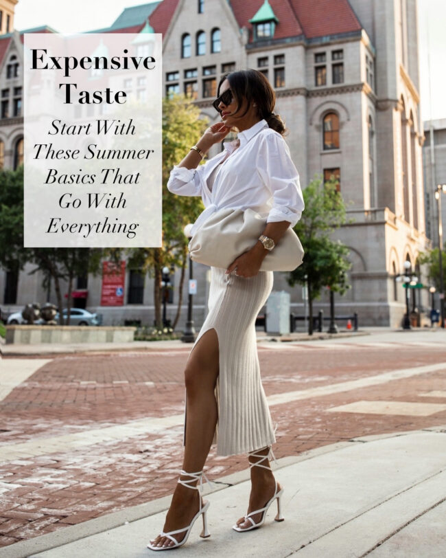 mia mia mine wearing a beige midi dress for summer