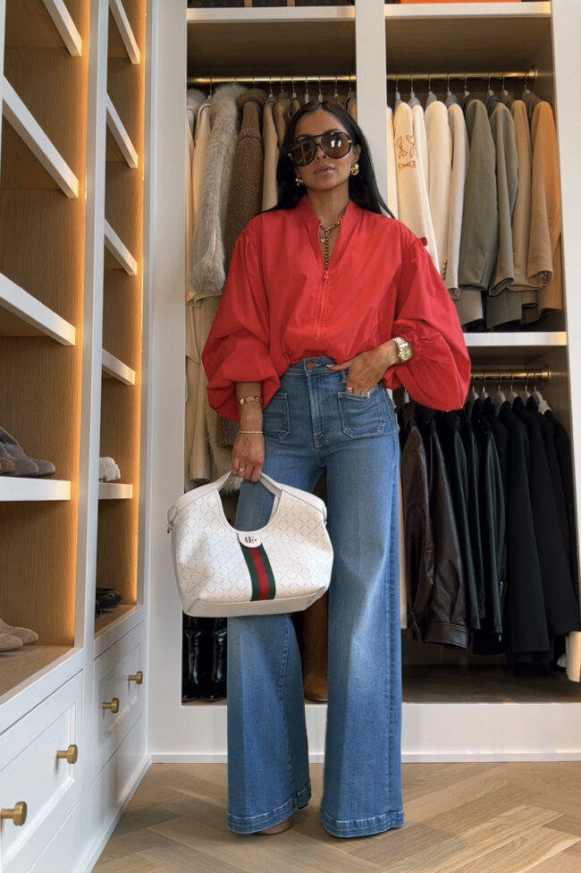 mia mia mine wearing mother patch pocket wide leg jeans