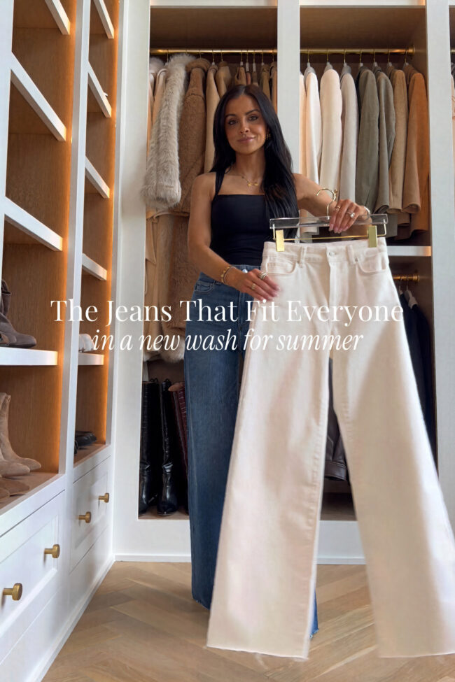 mia mia mine wearing the paige anessa wide leg jeans in ecru