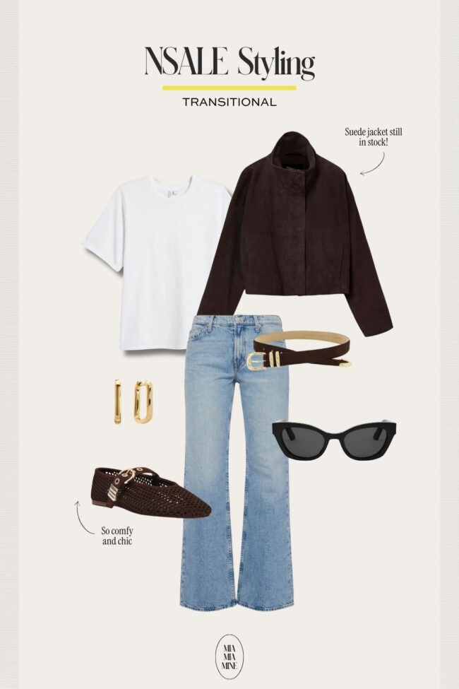 allsaints suede jacket and mother jeans from the nsale