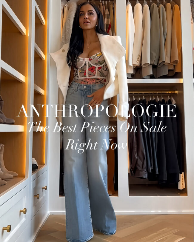 fashion blogger wearing an anthro floral bodysuit