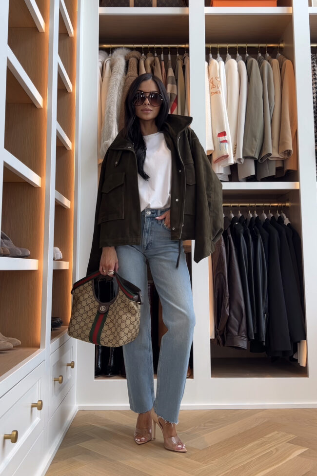 fashion blogger wearing rag & bone jeans and an allsaints suede jacket from the nordstrom sale