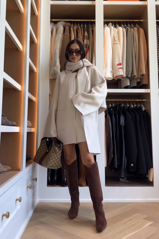 mia mia mine wearing a scarf coat from the nsale