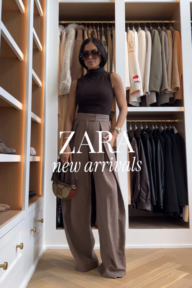 mia mia mine wearing brown wide leg pants from zara