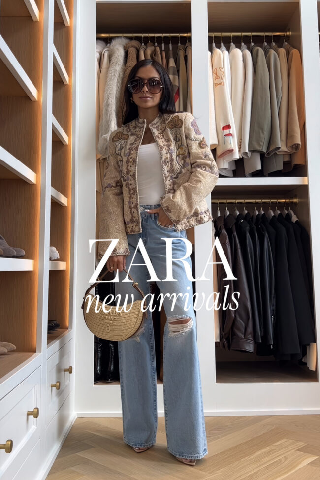 fashion blogger wearing an embroidered jacket from zara