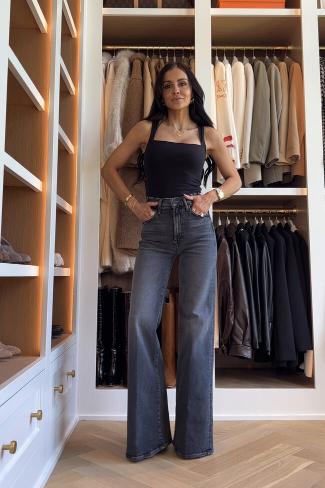 fashion blogger mia mia mine wearing mother hustler roller sneak jeans in the gray wash