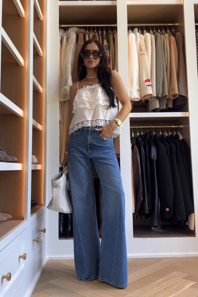 mia mia mine wearing the mother lemon twist jeans from nordstrom