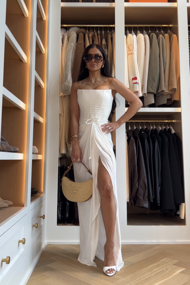 mia mia mine wearing a linen corset and linen skirt from jluxlabel