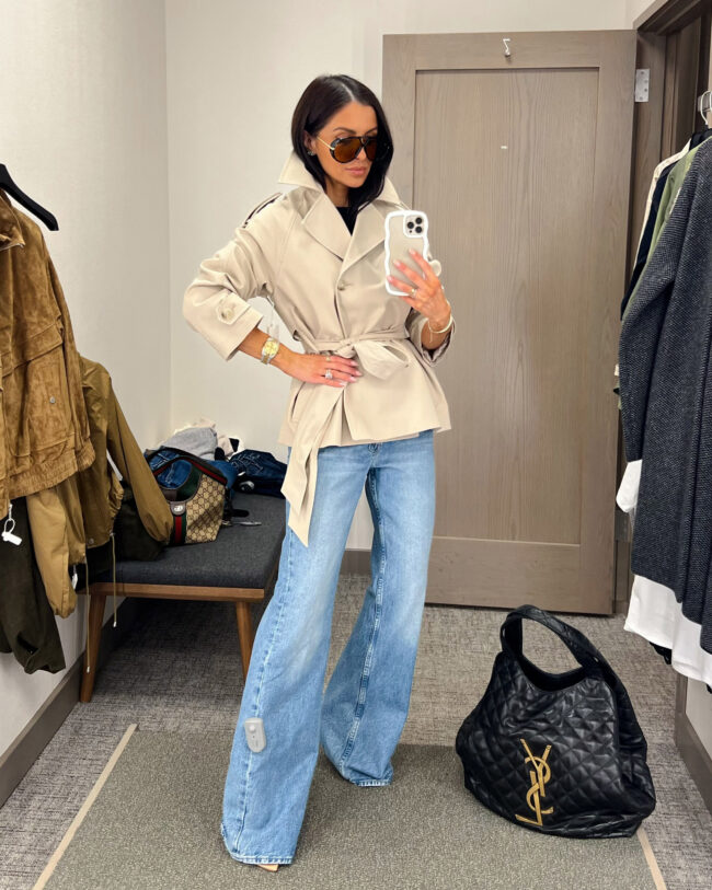 mia mia mine wearing a cropped trench coat from the nsale