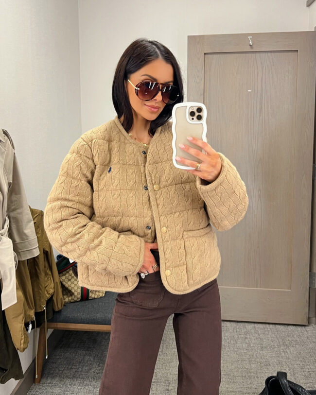 mia mia mine wearing a polo ralph lauren quilted jacket from the nordstrom anniversary sale