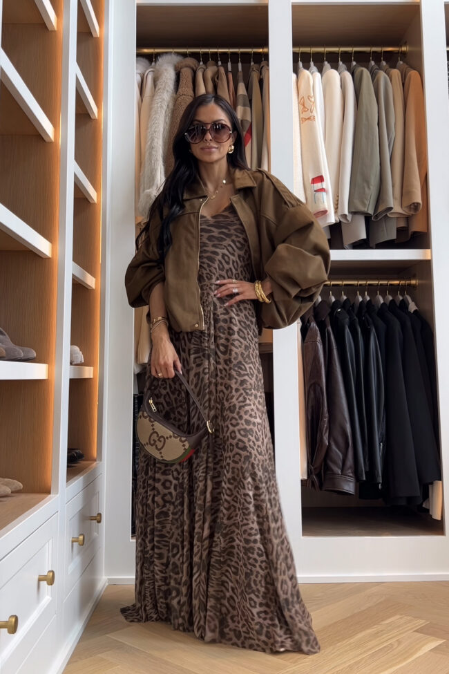 fashion blogger mia mia mine waring a leopard maxi dress from zara