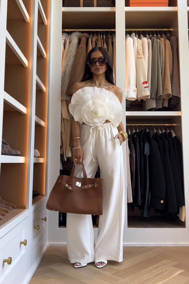 fashion blogger wearing an amazon floral top with amazon the lodge pants