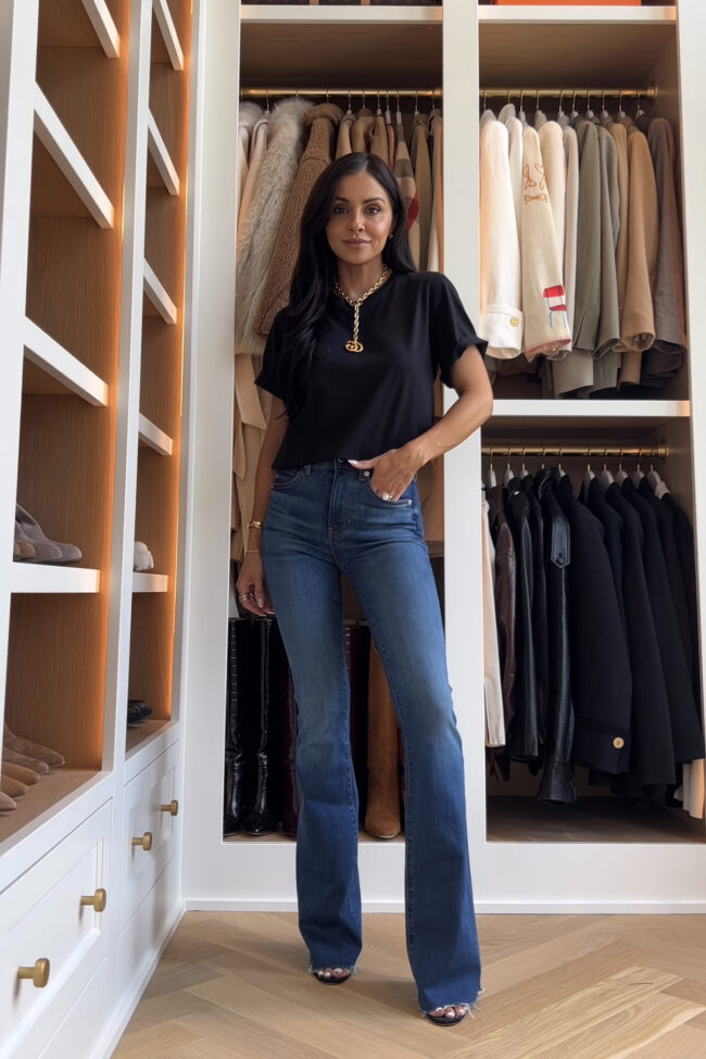 fashion blogger wearing veronica beard cameron jeans from the nsale
