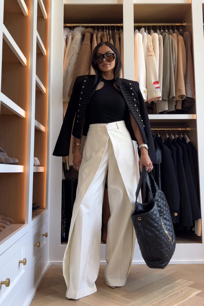 mia mia mine wearing zara wide leg pants