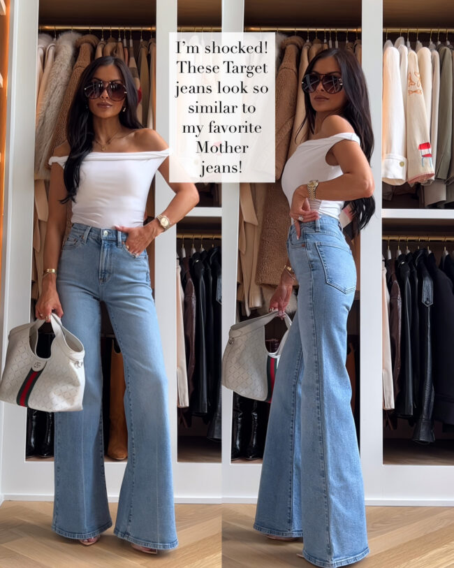 mia mia mine wearing target wide leg jeans that look like mother