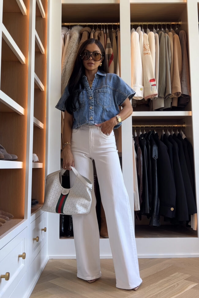 mia mia mine wearing a denim on denim outfit from zara