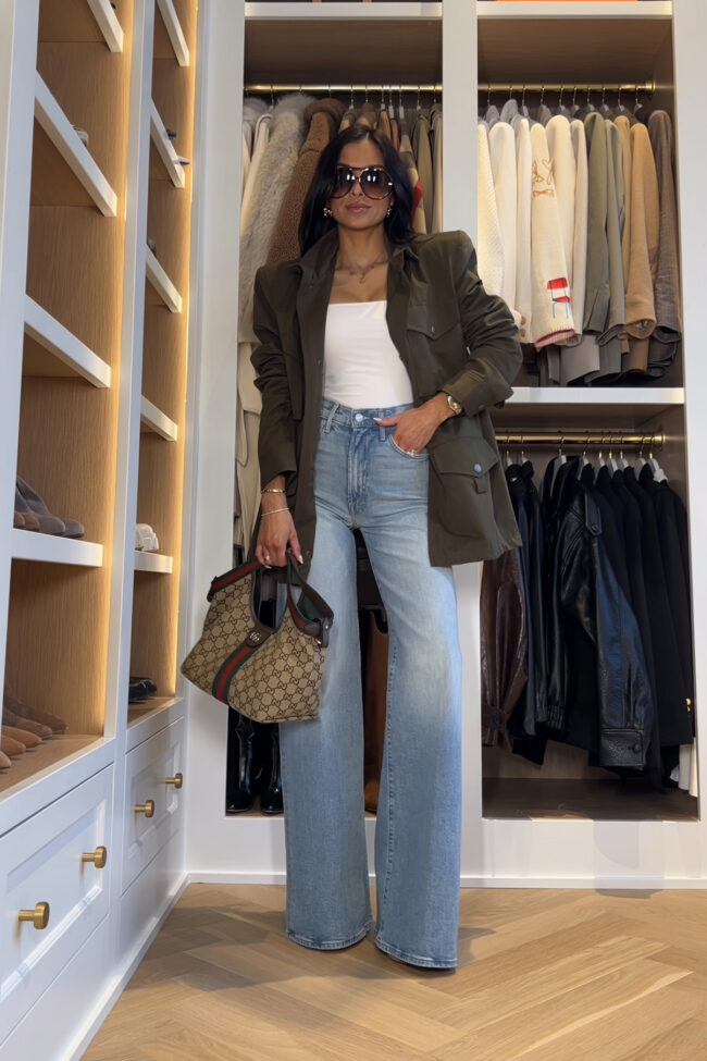 mia mia mine wearing a utility blazer