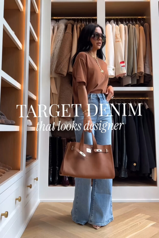 fashion blogger wearing target flared jeans for fall