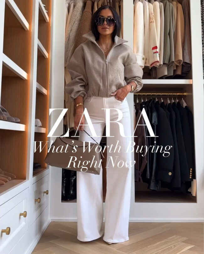 mia mia mine wearing a zara neutral bomber jacket
