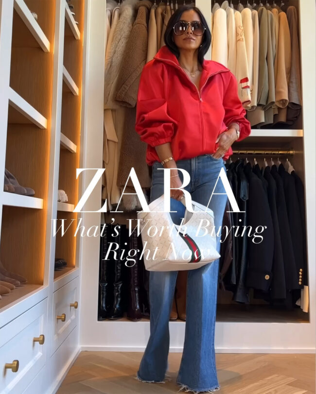 brunette fashion blogger wearing a red satin jacket