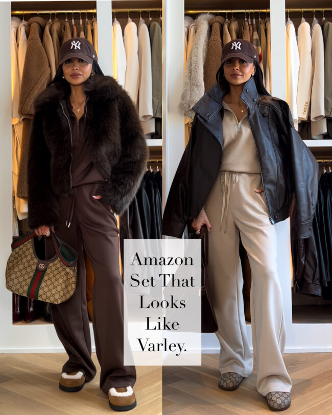 fashion blogger wearing amazon set that looks like varley