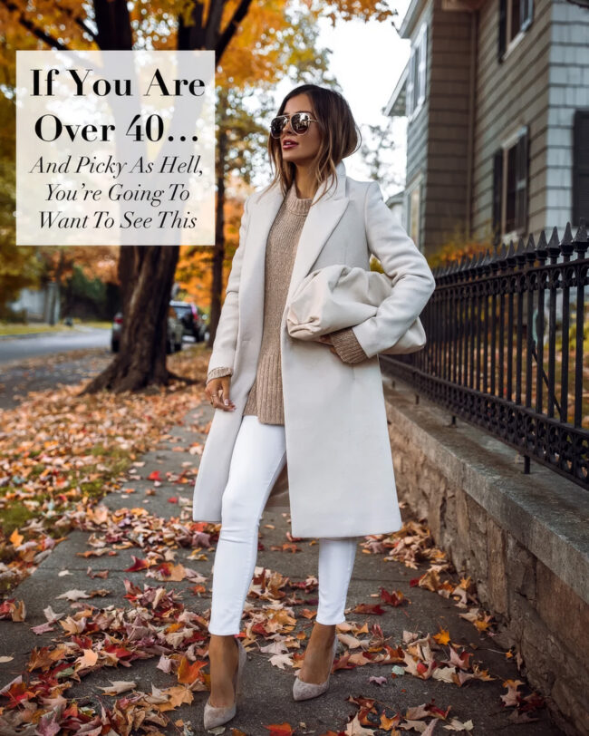 mia mia mine wearing a mango ivory coat and white jeans