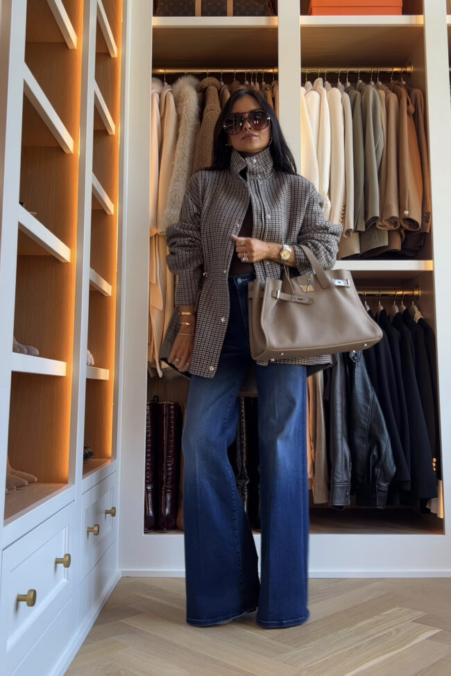 fashion blogger mia mia mine wearing a plaid jacket from zara