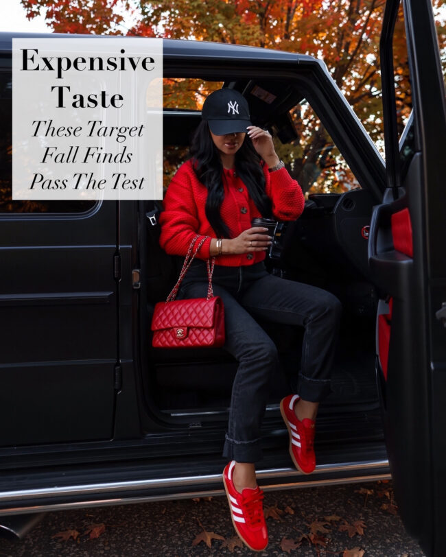 fashion blogger wearing adidas red sambas