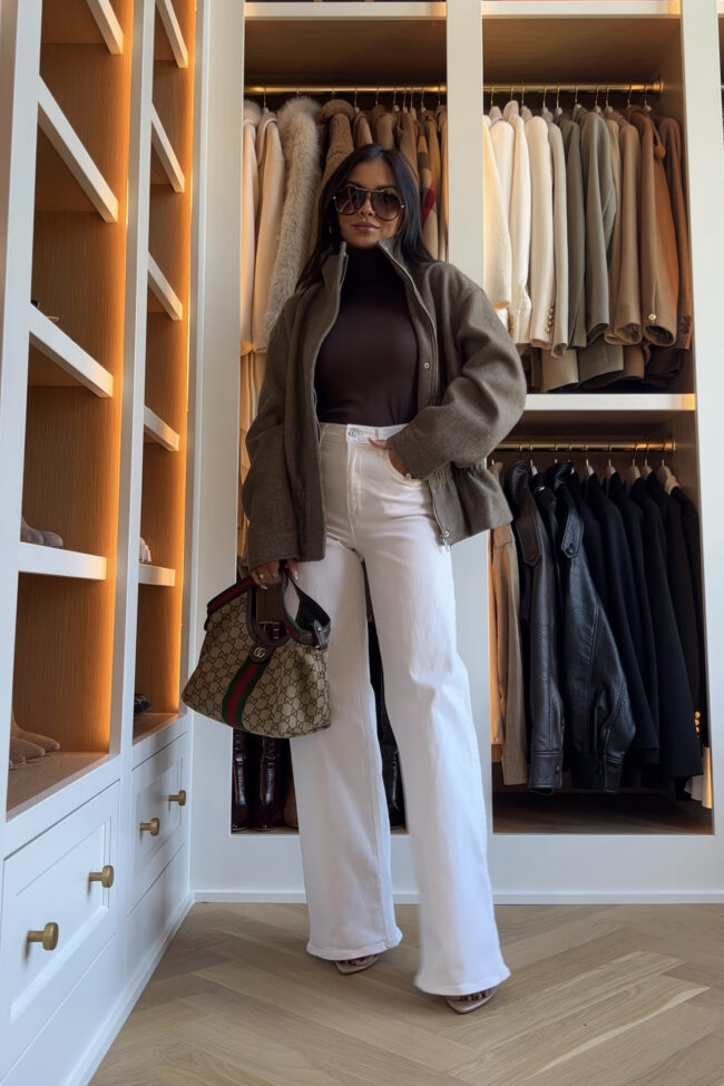 fashion blogger wearing a brown and white fall outfit from zara