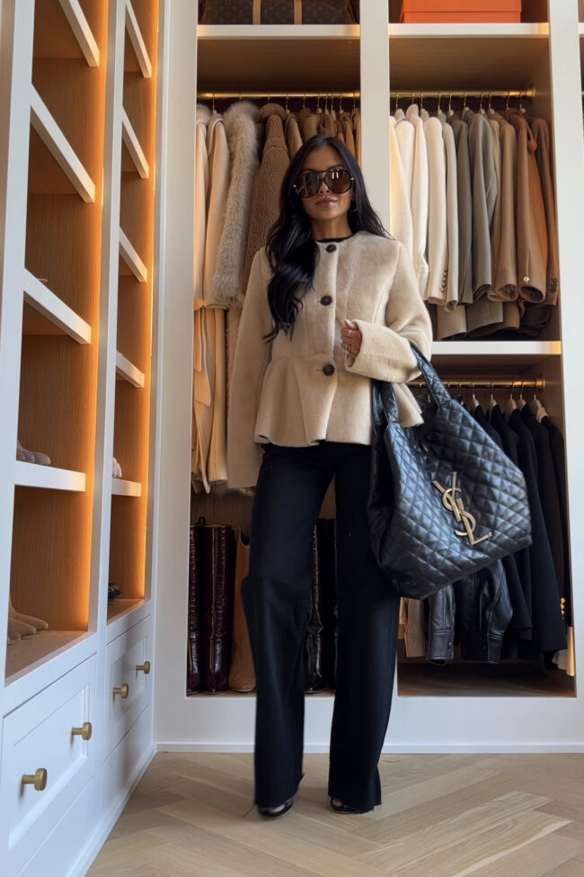 mia mia mine wearing a faux fur peplum jacket from zara